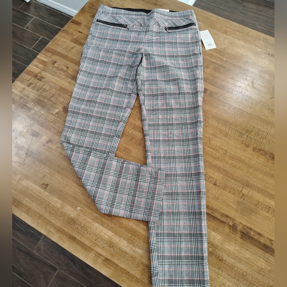 Candie's Audrey Fit Pull On Plaid Slim Stretchy Dressy Pants W/Pink Accent NWT - Picture 2 of 13